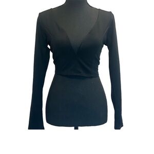 seduction black long sleeve V-neck crop top Sz L